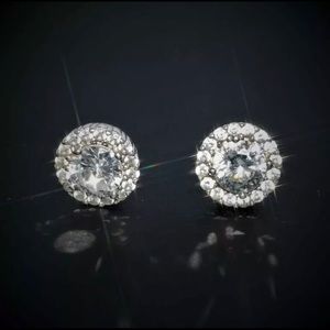Diamanté Halo Silver Stud Earrings